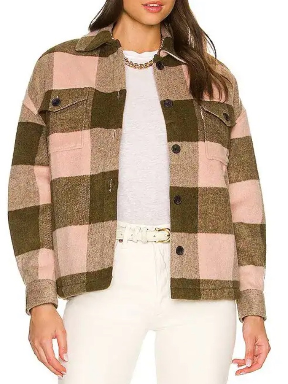 AllSaints Luella Check Jacket in Khaki & Pink - NWT